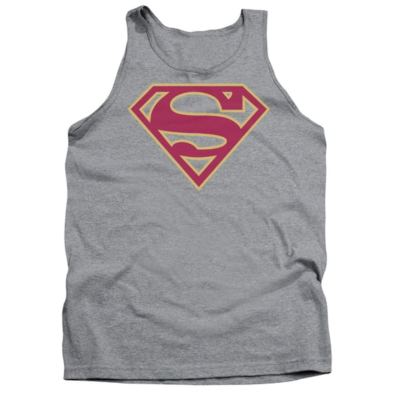 Superman Red & Gold Shield Adult Tank Top Athletic Heather