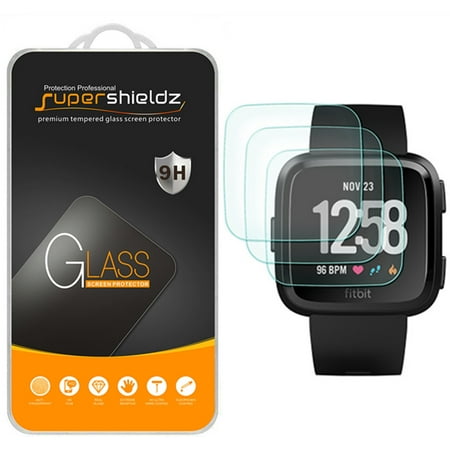 [3-Pack] Supershieldz for Fitbit Versa Tempered Glass Screen Protector, Anti-Scratch, Anti-Fingerprint, Bubble