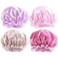 thumbnail image 1 of Here's a refined and professional product description based on the title you provided:\n\n \n\n**4pcs Shower Caps for Women – Double Layer Satin Bathing, 1 of 5