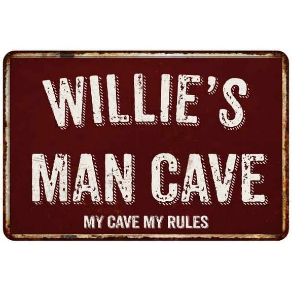 WILLIE'S Man Cave Red Grunge Sign 16 x 24 Matte Finish Metal Sign 116240003363