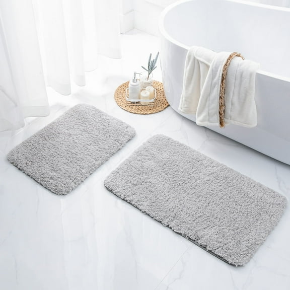 Ashler Ultra Soft Non Slip Bathroom Shower Area Rug Water Absorbing Plush Mat, 2 Sets Light Gray 17 x 24 & 20 x 32 inches