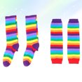 thumbnail image 4 of Juego de 2 calcetines de guantes con tiras de arcoíris, calcetines cálidos para piernas, guantes, coloridos, hasta el muslo, para mujeres, niñas, disfraces (guantes y calcetines, boca roja), 4 of 5