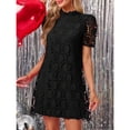thumbnail image 4 of Black Lace A-Line Mini Dress With Puffed Short Sleeves And High Neck, 4 of 7