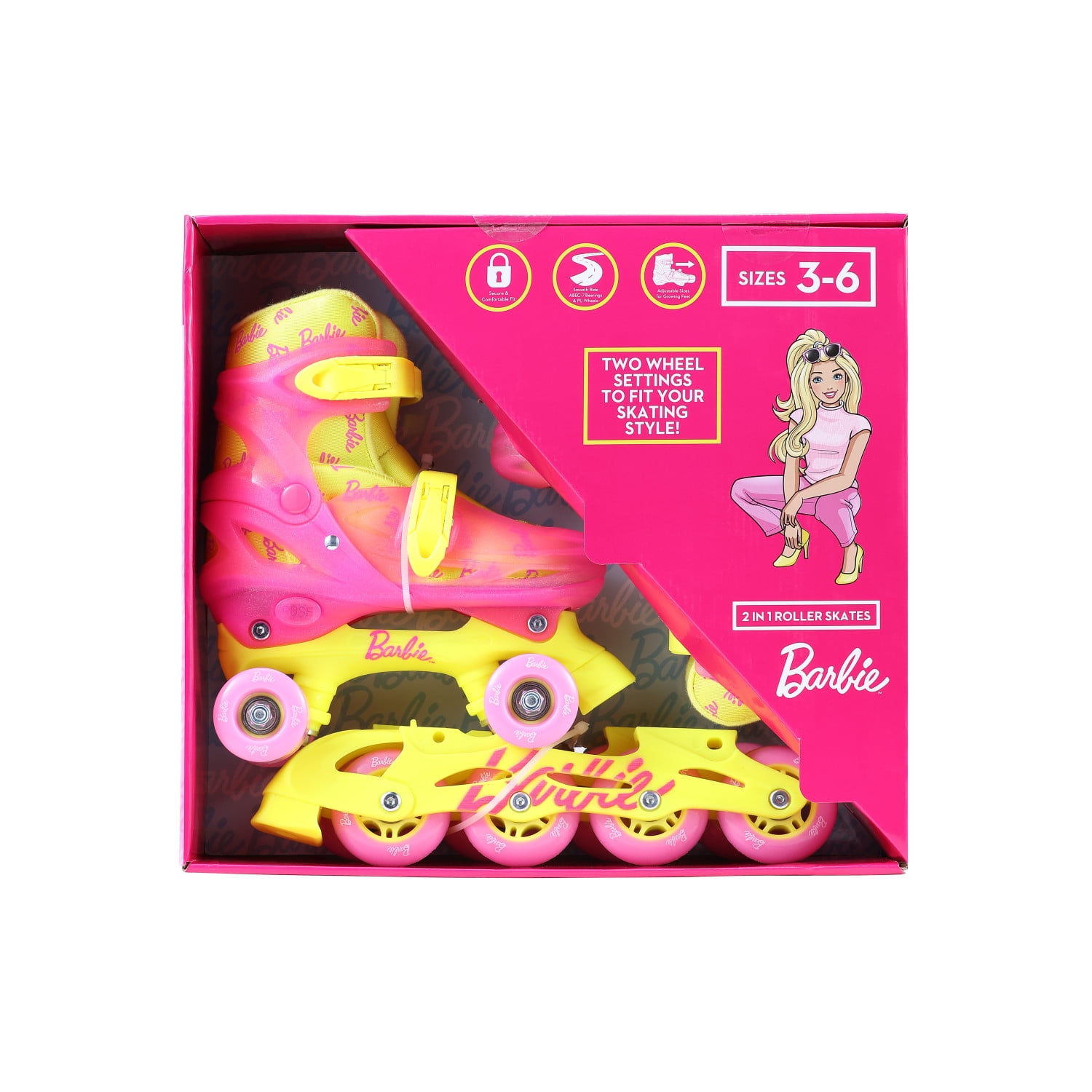 Barbie 2-in-1 roller n Inline skates- Pink Size 12-2
