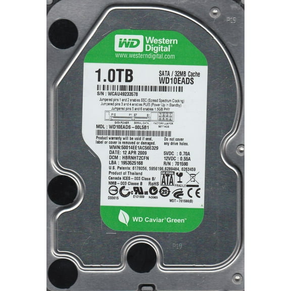 WD10EADS-00L5B1, DCM HBRNHT2CFN, Western Digital 1TB SATA 3.5 Hard Drive