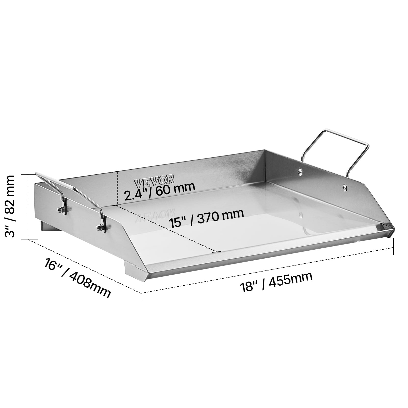 VEVOR Stainless Steel Griddle, 18x16 inch Universal Flat Top Rectangular Plate, Gas Grill Griddle for BBQ Grill, Teppanyaki, Portable Family Cookware with Handle, for Camping Tailgating Party