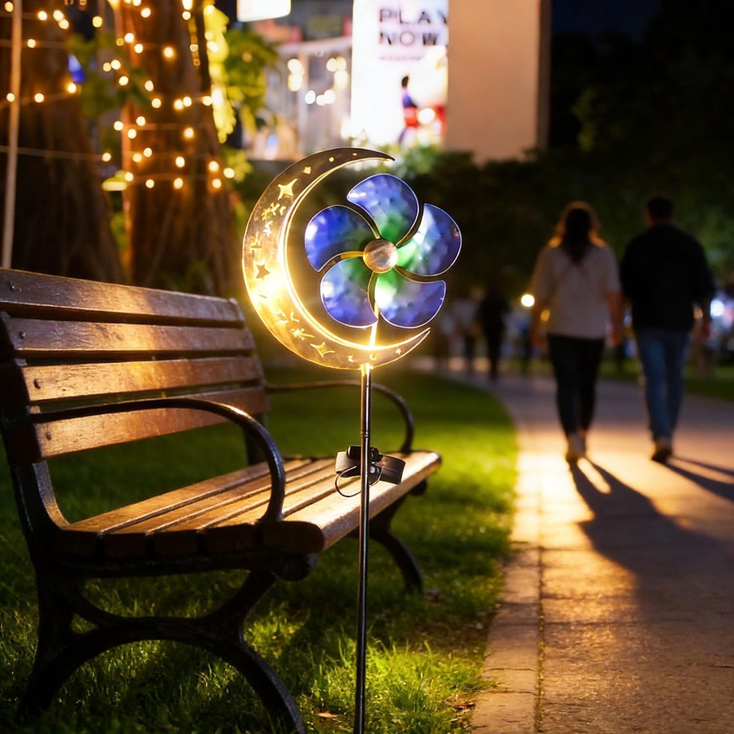 Solar Moon Windmill Garden Lights, Waterproof LED Glass Ball Landscape Lamp, Metal Stake Decorative Lighting for Yard Patio Lawn Pathway Outdoor Ornament