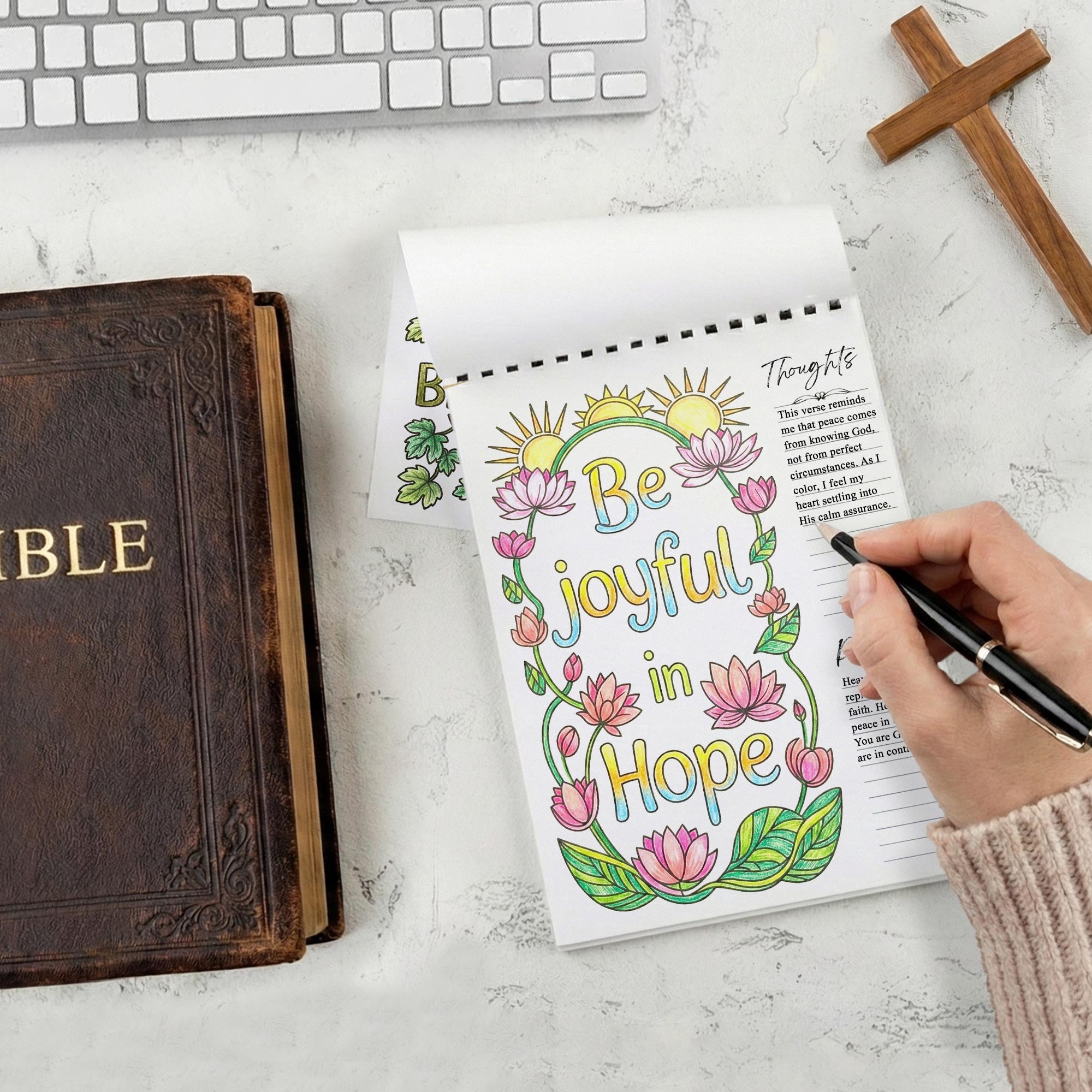 Simple Bible Verse Coloring Book for Adults, 30 Scripture Art Pages with Reflection & Prayer Space, Spiral Bound, A4 or A5 Softcover or Wood Cover