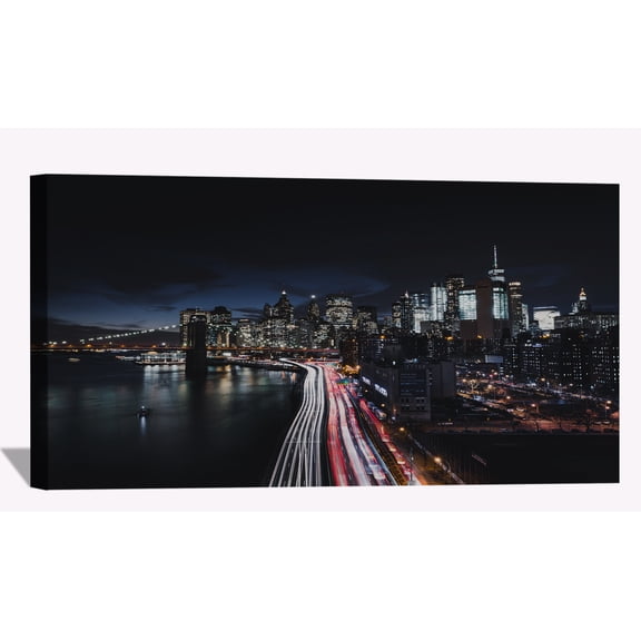 Brooklyn Bridge Cityscape Manhattan Wall Art City Skyline Picture Canvas Art Downtown Night Framed Painting Wall Decor For Home Office Bedroom Livingroom Ready to Hang