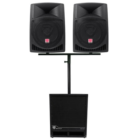 (2) Rockville RPG12 12" Active DJ PA Speakers+Dual Mount+15" Powered Subwoofer