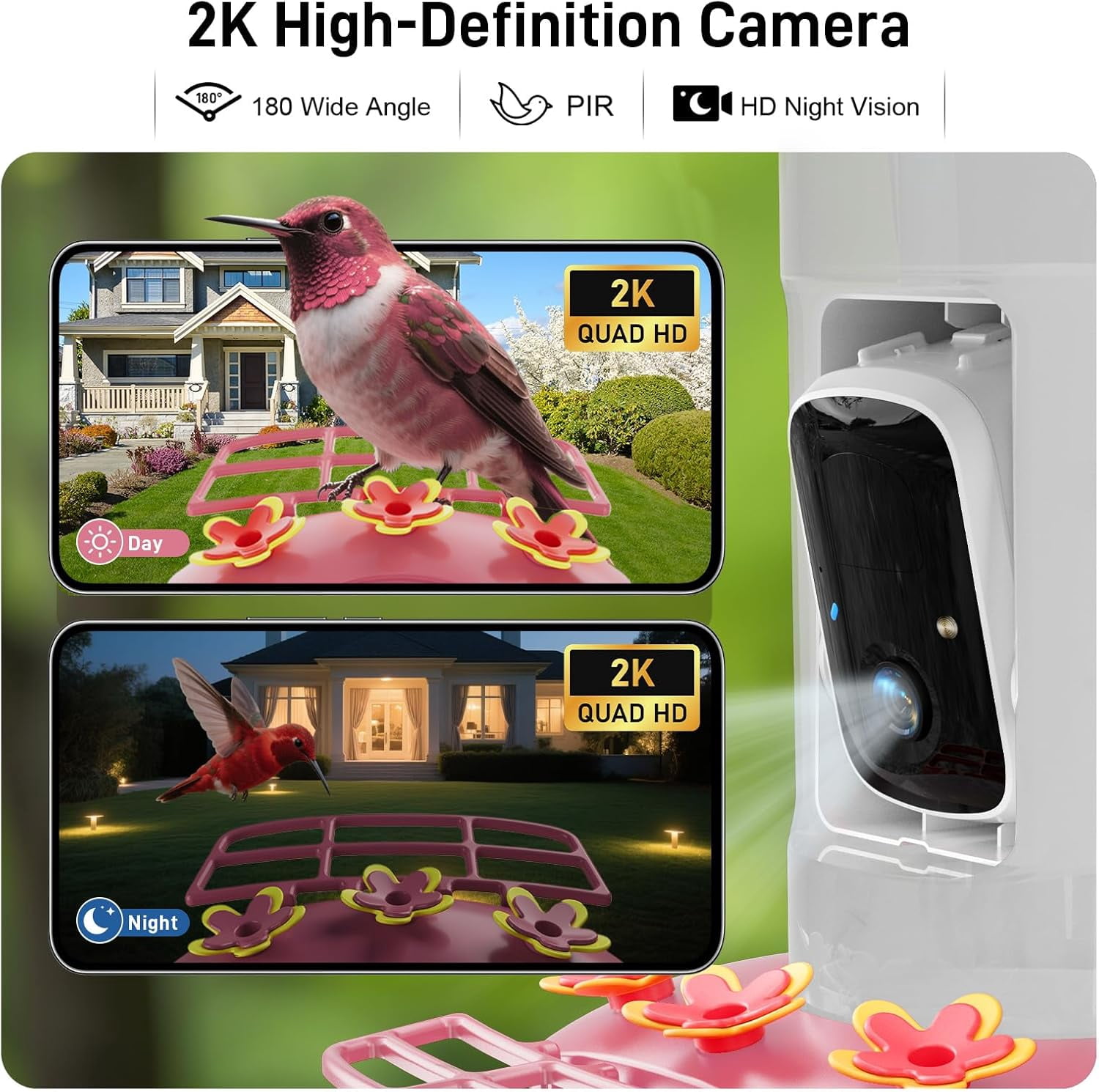 Hummingbird Feeder with Camera Outdoor, SV3C Hanging Bird Feeder with Ant Moat & Bee-Proof, HD 2K Solar Powered, AI Bird Identify, Instant App Alerts, Auto Capture, Hummingbird Lover Gifts, 21oz