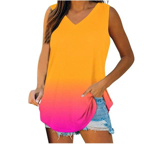 Enridrech Tank Tops for Women Summer V Neck Sleeveless Tanks Casual Loose Tunic Top Fashion Color Block Clothes