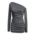 thumbnail image 4 of DHFJKG Wedding Guest Dress Women Off The Shoulder Long Sleeve Bodycon Asymmetrical Party Gown Mini Dress 2026 Spring Fall Stylish Dresses, 4 of 5