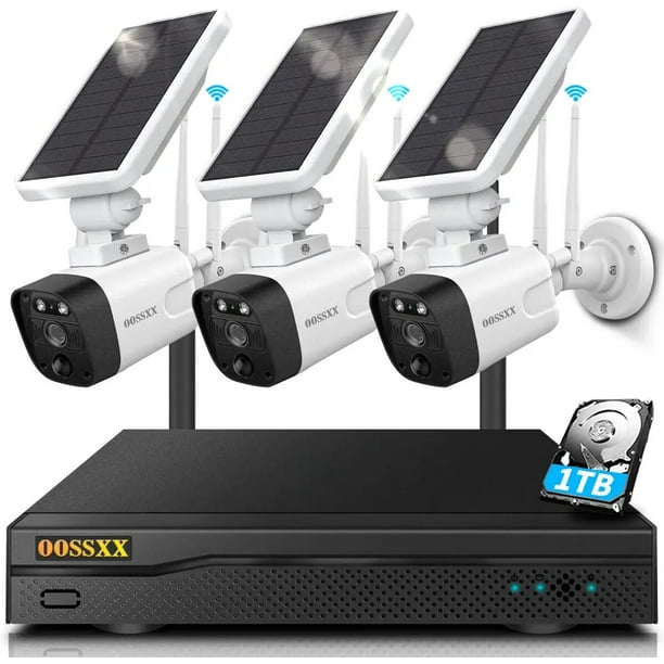 {100 Wireless Solar Security Camera System}, 3pcs 2K 3.0MP solar