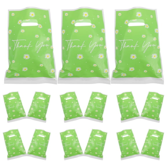 Hemoton 50pcs Daisy Flower Plastic Candy Bags With Handles For Birthday Party Favors Baby Showers Thank You Goodie Bags Reusable Treat Bags