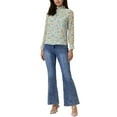 thumbnail image 2 of Unique Bargains Women's Floral Pleated Ruffled Stand Collar Long Sleeve Blouse Blue L, 2 of 6