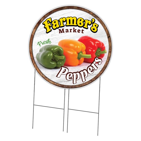 SignMission Corrugated Plastic Sign With Stakes 36" Circular - Farmer's Market Peppers | Coroplast Yard Sign With Stake |  Made in the USA