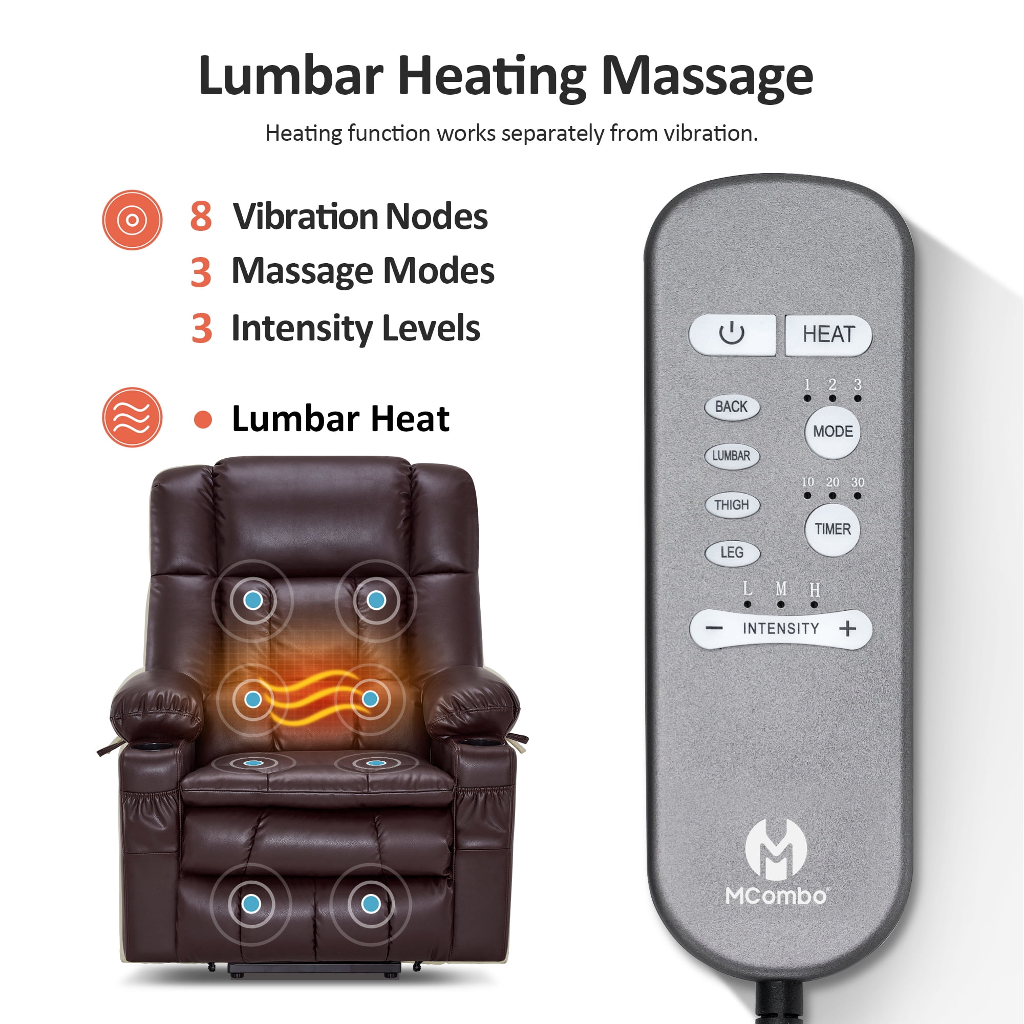 MCombo Large Lay Flat Dual Motor Power Lift Recliner for Big and Tall Elderly, Faux Leather(Dark Brown)