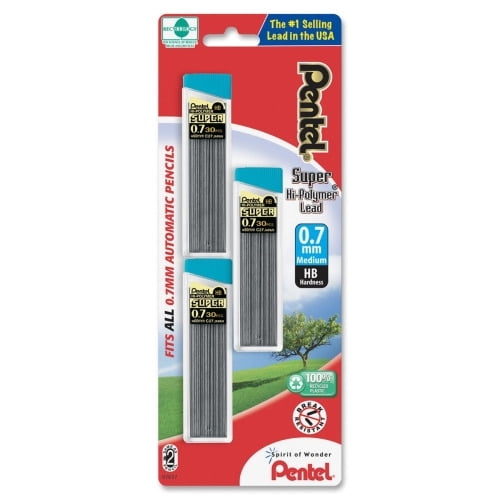 Pentel Super Hi-Polymer HB Lead Refill 0.7 mmMedium Point - HB - Hard - Black - 90 / Pack