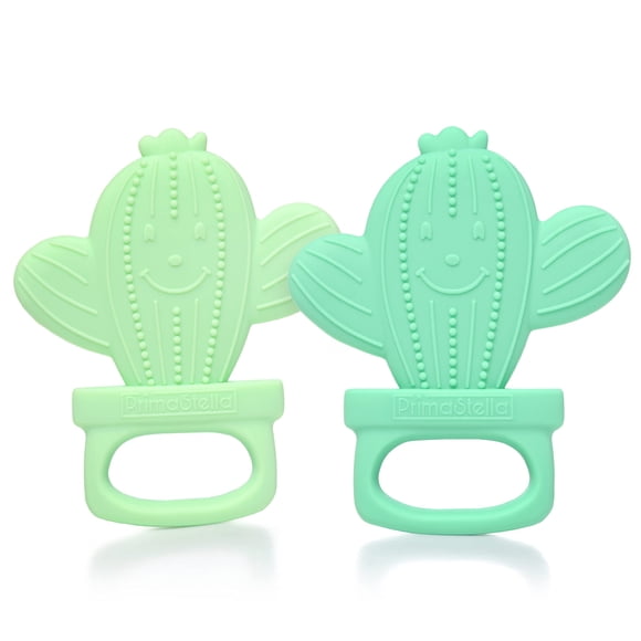 Primastella Mordedores De Cactus De Silicona Para Bebés Y Niños Pequeños - Seguridad Probada - Sin Bpa - Lindo, Calmante Y Fácil De Sostener - Juego De 2 Mordedores Para Bebés - Verde Y Neo Menta