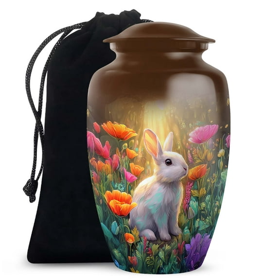 MUKTIVE Rabbit Decorative Colourful Flowers Urns for Human Ashes Adult Female & Male 10 Inch, Funeral Brown Urn for Ashes Adult Male, Burial Ash Urns for Humans, Large Urn for Daughter & Son