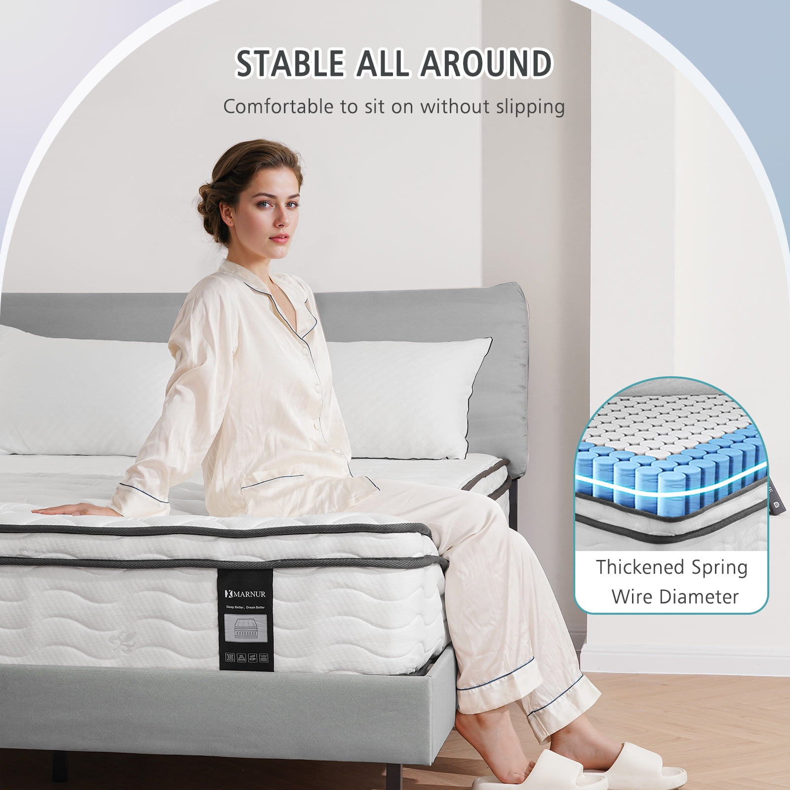 MARNUR 10 inch Queen Hybrid Mattress with Memory Foam, Medium Firm, Euro Top