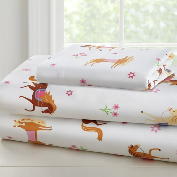 Wildkin Kids Microfiber Twin Sheet Set for Boys and Girls, Bedding Sheet Set Includes Top Sheet, Fitted Sheet, and One Standard Pillow Case (Horses)
