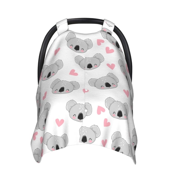 Car Seat Cover Baby - Gray Koala Pink Heart Breathable Infant Car Seat Cover for Baby Carseat, Lightweight Comfort Baby Essentials Must Haves Newborn Stuff for Girl Boy