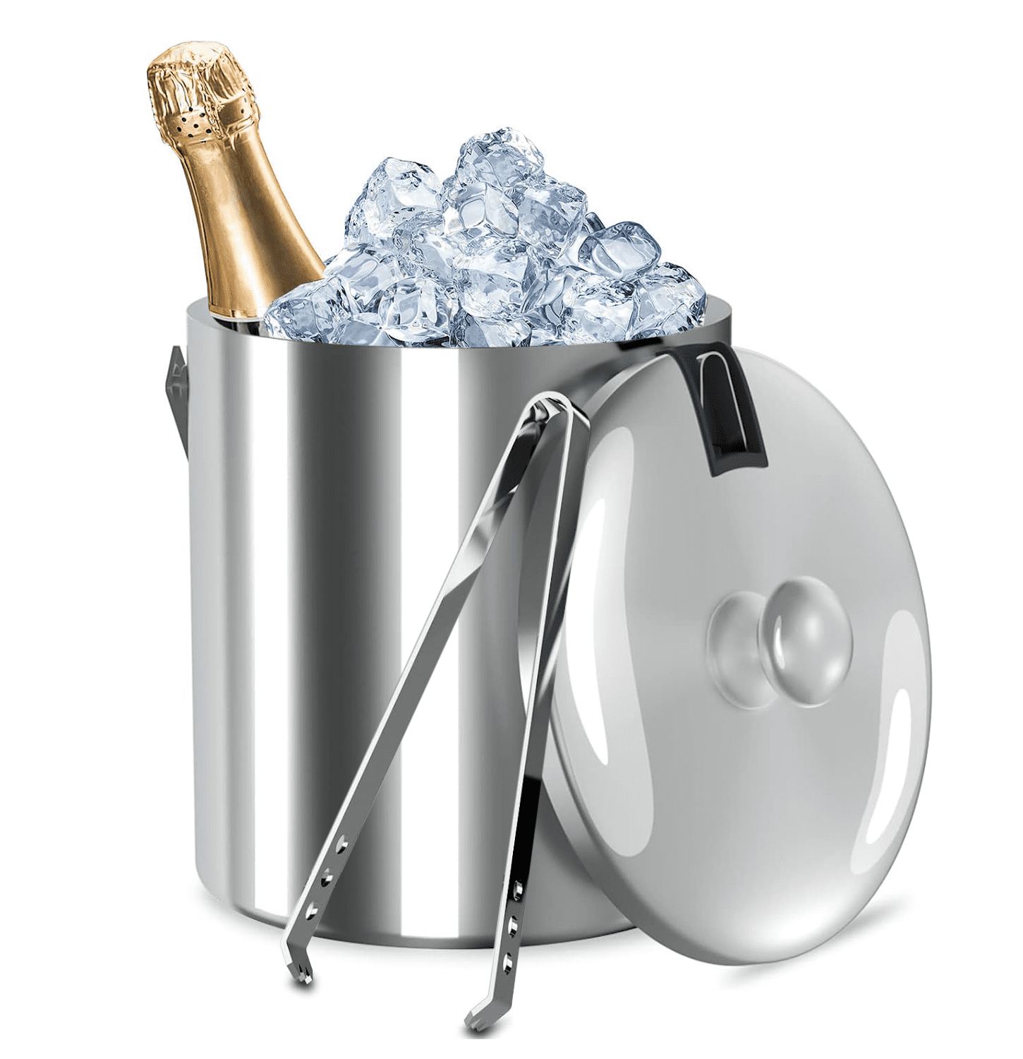  Double-Wall Stainless Steel Insulated Ice Bucket With Lid and  Ice Tong [3 Liter] Included Strainer Keeps Ice Cold & Dry, Carry leather  Handle, Great for Home Bar, Chilling Beer, Champagne, Wine