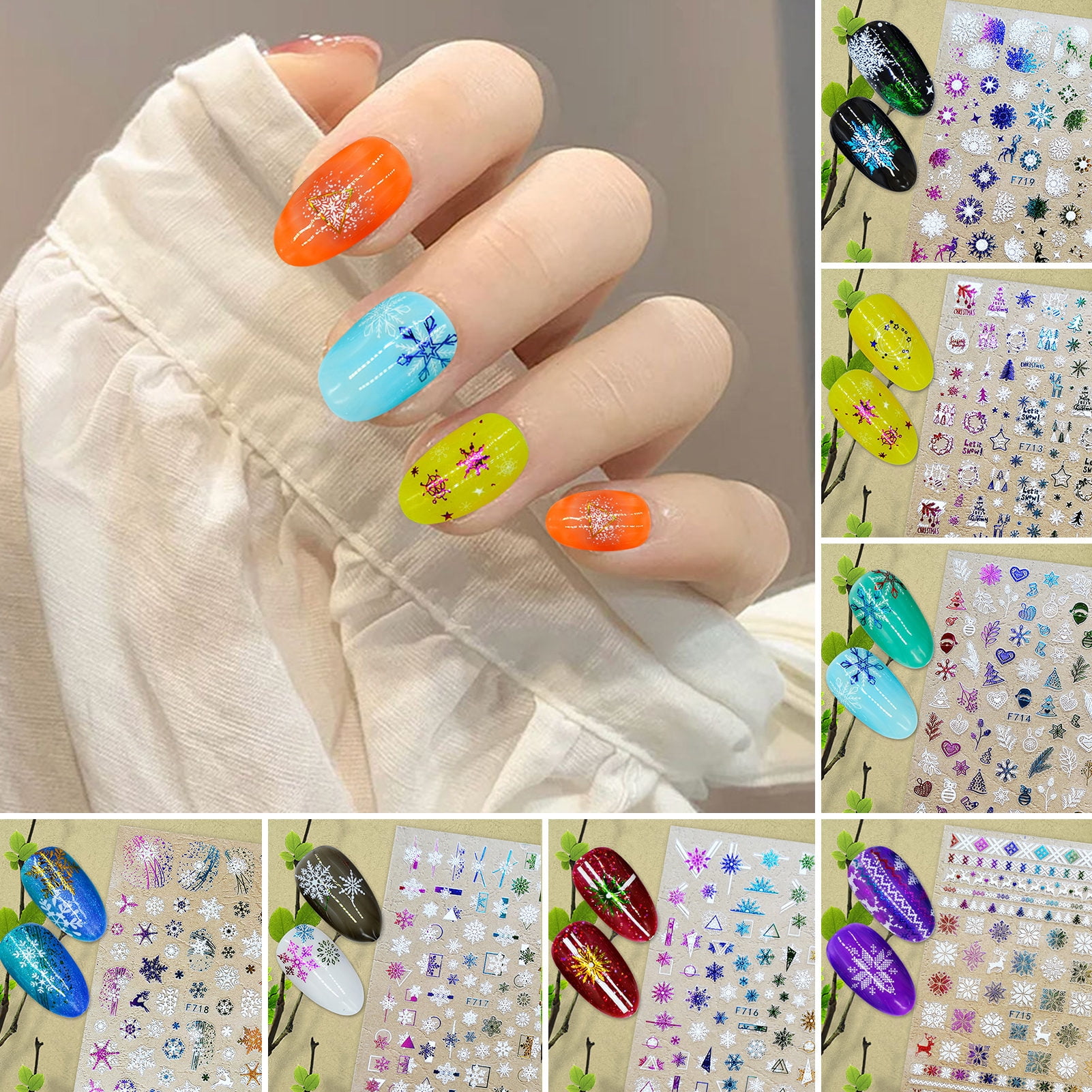 comerut Christmas Nail Sticker Self Adhesive Non-Fading DIY Mini White Radium Golden Colorful Golden Snowflake Nail Decal for Girl