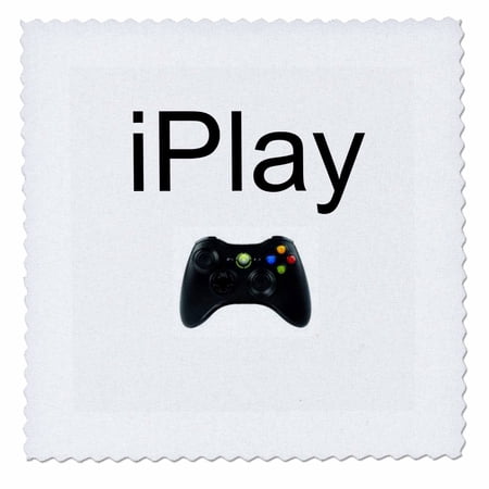 3dRose, iPlay, black lettering on white background, picture of game controller, 14x14 inch quilt square