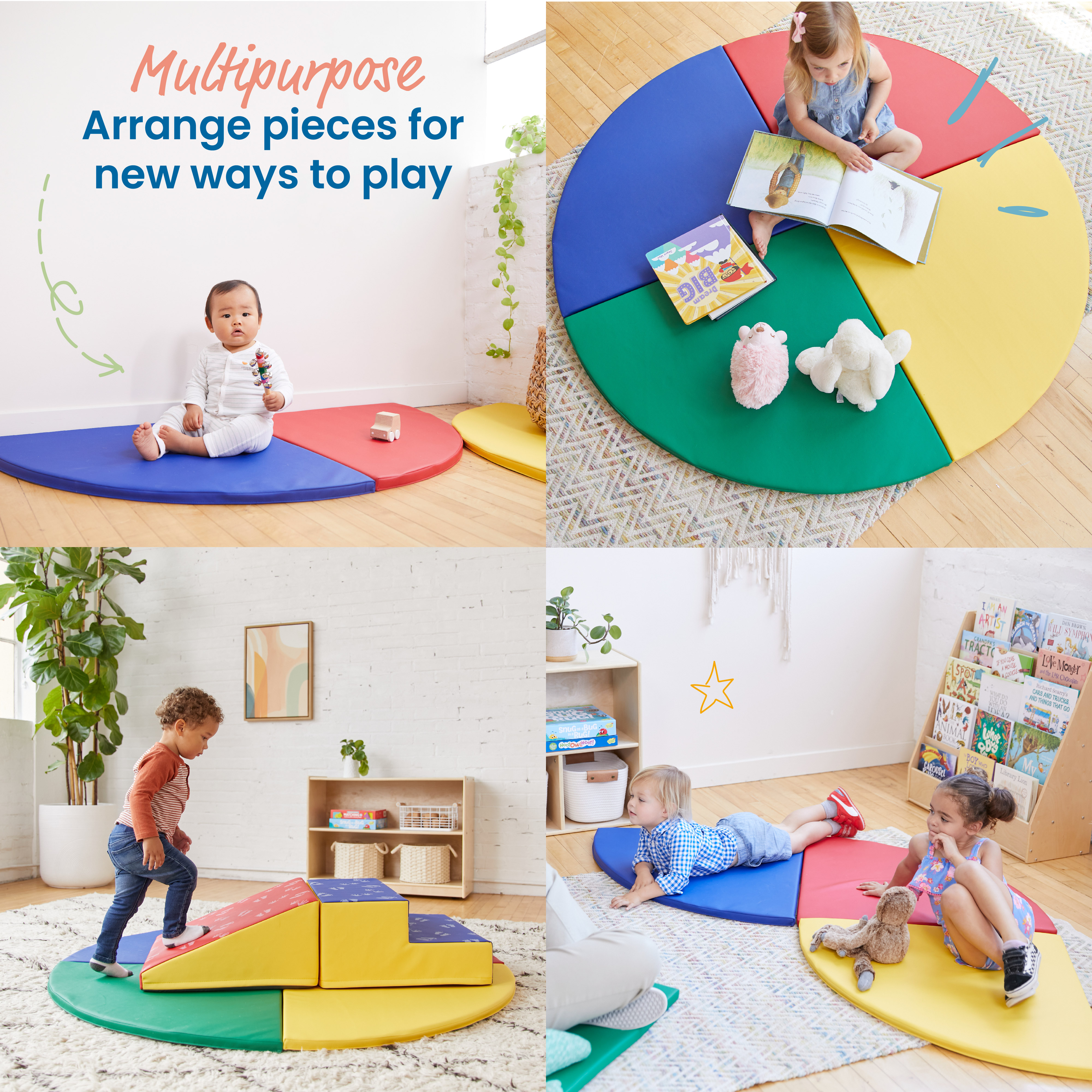 ECR4Kids SoftZone All-Around Modular Activity Play Mat, Reading Nook, Assorted, 4-Piece