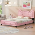 thumbnail image 2 of Full Size Bed Frame, Upholstered Platform Bed Frame with Carton Ears Shaped Headboard and Strong Slats Support, No Box Spring Needed, Easy Assembly, Pink, 2 of 9