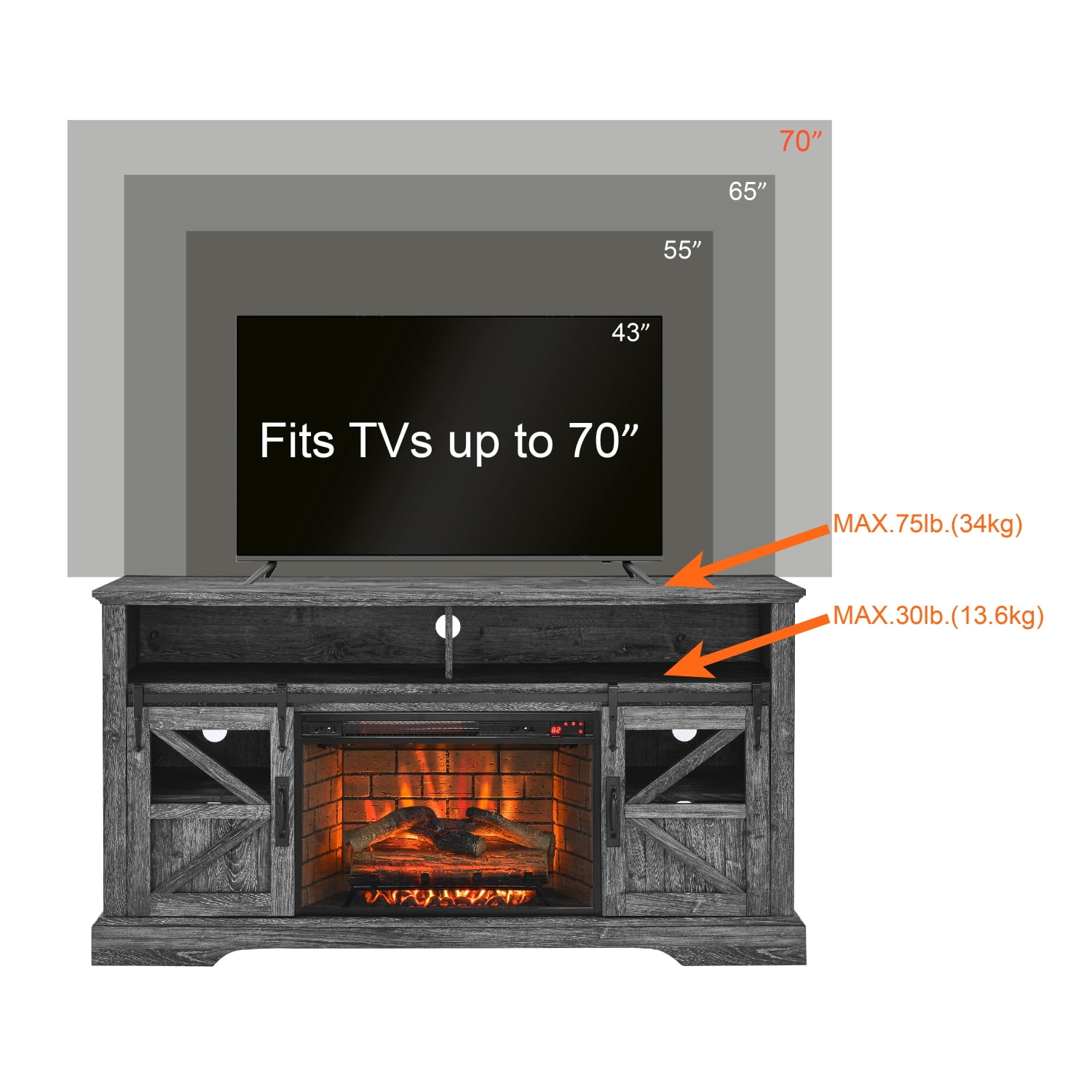 Holaki 60 Inch Electric Fireplace Entertainment Center With Door Sensor-Dark Rustic Oak