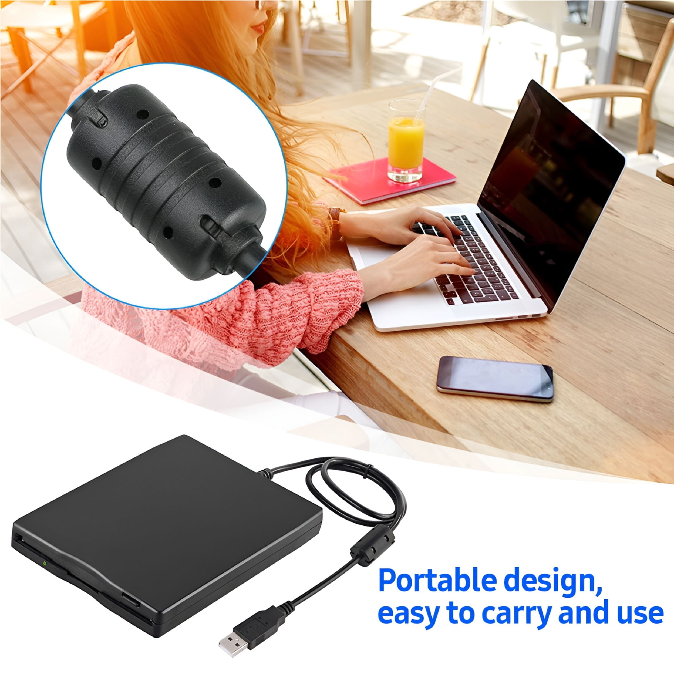 GJX 2026 New Usb External Floppy Disk Drive Portable 3.5 Inch Floppy Disk Drive Usb Interface Plug and Low Noise for Pc Laptop Black for Data Transfer,Backup,Retro Computing,Archiving,Home Office