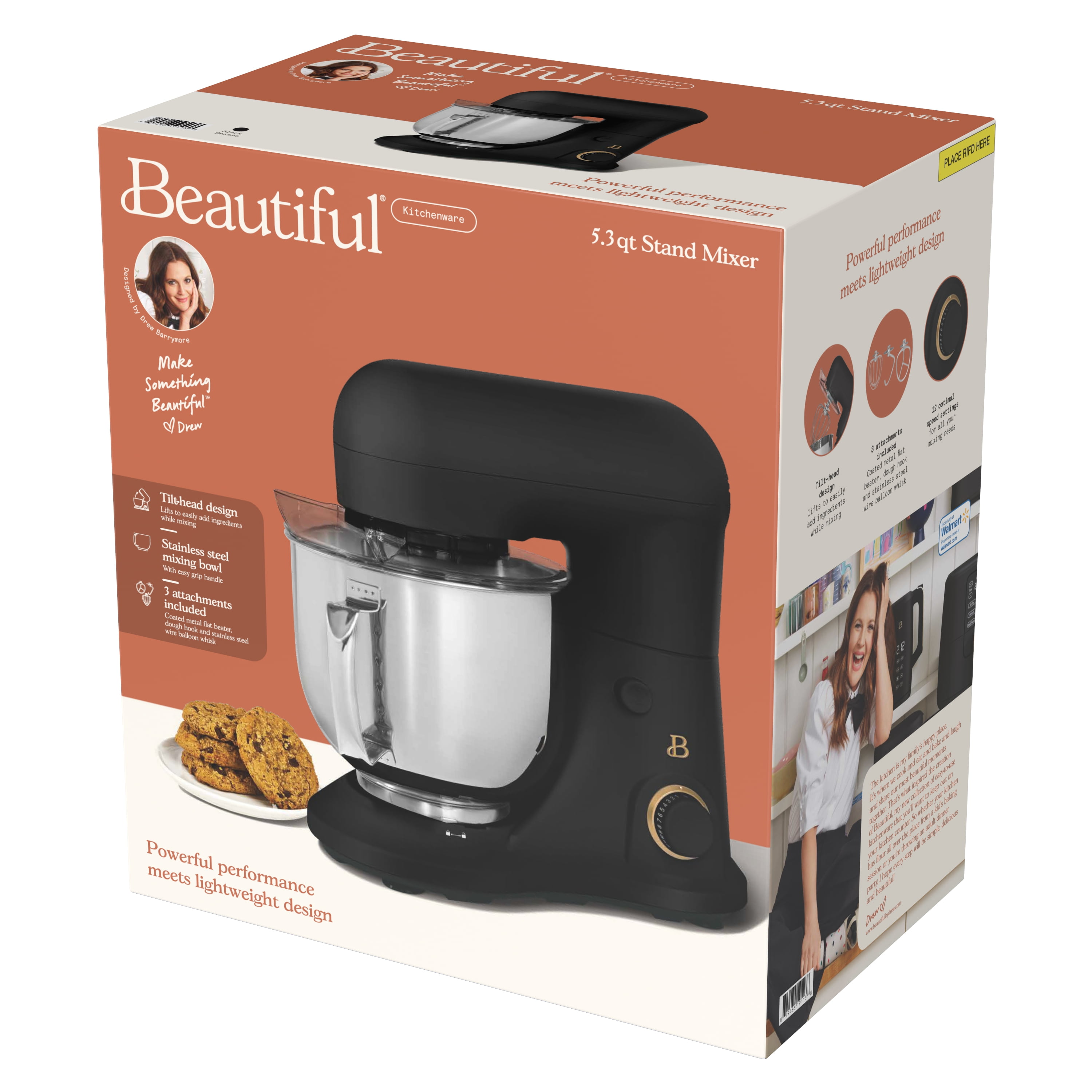 Beautiful 5.3 Qt Stand Mixer, Lightweight & Powerful with Tilt-Head, Rose by Drew Barrymore