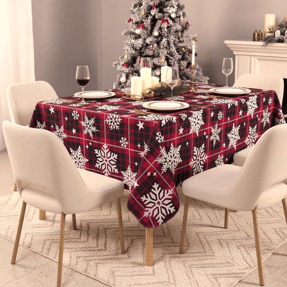 ComfiTime Christmas Vinyl Tablecloth – 60 x 84 Waterproof Table Cover with Flannel Backing for 4-8 ft Square Table, Spillproof, Wipe Clean, Non-Slip, Indoor/Outdoor Use for Dining/Party/Picnic