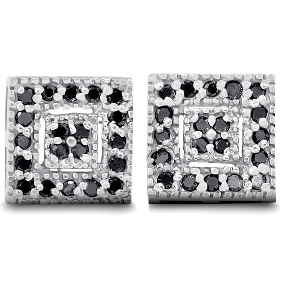 Pompeii 1/3ct Pave Black Diamond Studs 10K White Gold (Black,AAA)