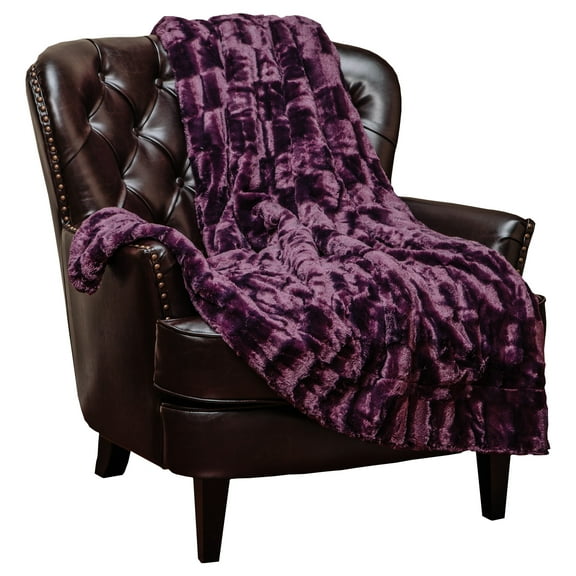 Chanasya Fuzzy Faux Fur Elegant Rectangular Embossed Throw Blanket - Plush Sherpa Microfiber Purple Blanket for Bed Couch King Blanket - Aubergine