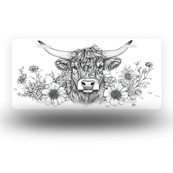 Cow with Flowers in Black and White Front License Plate,Metal License Plate,Funny Standard Plates Personalized Novelty Decorative For Men/Women/Boys/Girls Car 6×12 Inch