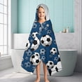 thumbnail image 6 of Blue Soccer Balls Pattern Hooded Bath Towel，60"x35" for Ages 3 To 12 Kids, Quick Dry Lightweight Soft Microfiber Hood Beach Towel Cover Up for Kids, 6 of 7