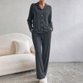 thumbnail image 3 of Womens Plus Size Pajama Sets Long Sleeve Button Up Pjs and Casual Wide Leg Pants Knit Solid Color Fall Sleepwear Set with Pocket Size S-5XL, 3 of 8