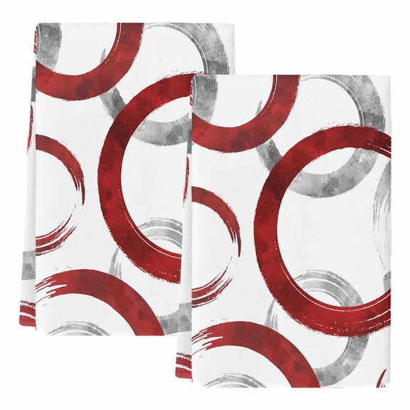 Dish Towels, Red Circles Absorbent Kitchen Towels 2 PCS, Geometric Abstract Twisted Lines Microfiber Hand Towels Dish Cloths Tea Towels for Home Bathroom Cleaning Drying,18X28-Inch,