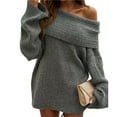 thumbnail image 3 of Women's Off the Shoulder Sweater Oversized Batwing Sleeve Loose Pullover Sweaters Tops Flower Gray S, 3 of 10