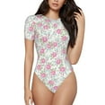 thumbnail image 1 of Balery Floral Body de cuello redondo de manga corta para mujer Tops de manga corta Tops básicos-Large, 1 of 7
