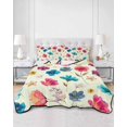 thumbnail image 2 of Quilts Twin-XL Size Bedding Set, Colorful Flowers Lightweight Quilted Comforter, Spring Watercolor Floral Plant Beige Soft Reversible Bedspread Coverlet with Pillow Covers for All Season, 68" x 98", 2 of 7