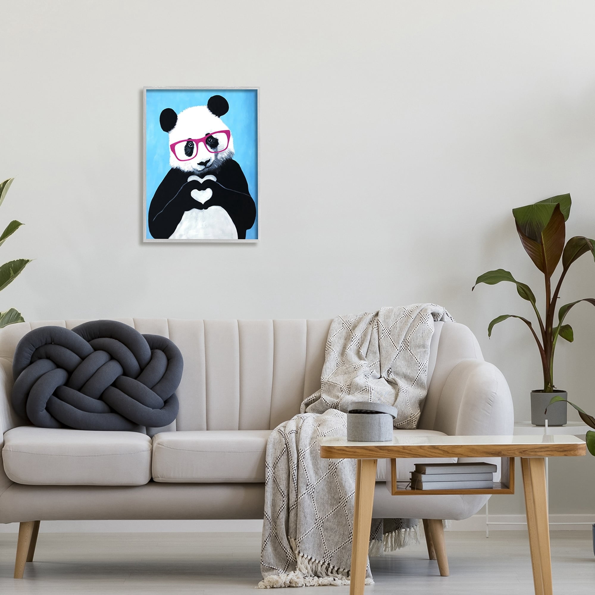 Stupell Industries Panda Heart Symbol Pink Glasses Cute Blue Background , 16 x 20, Design by Coco de Paris