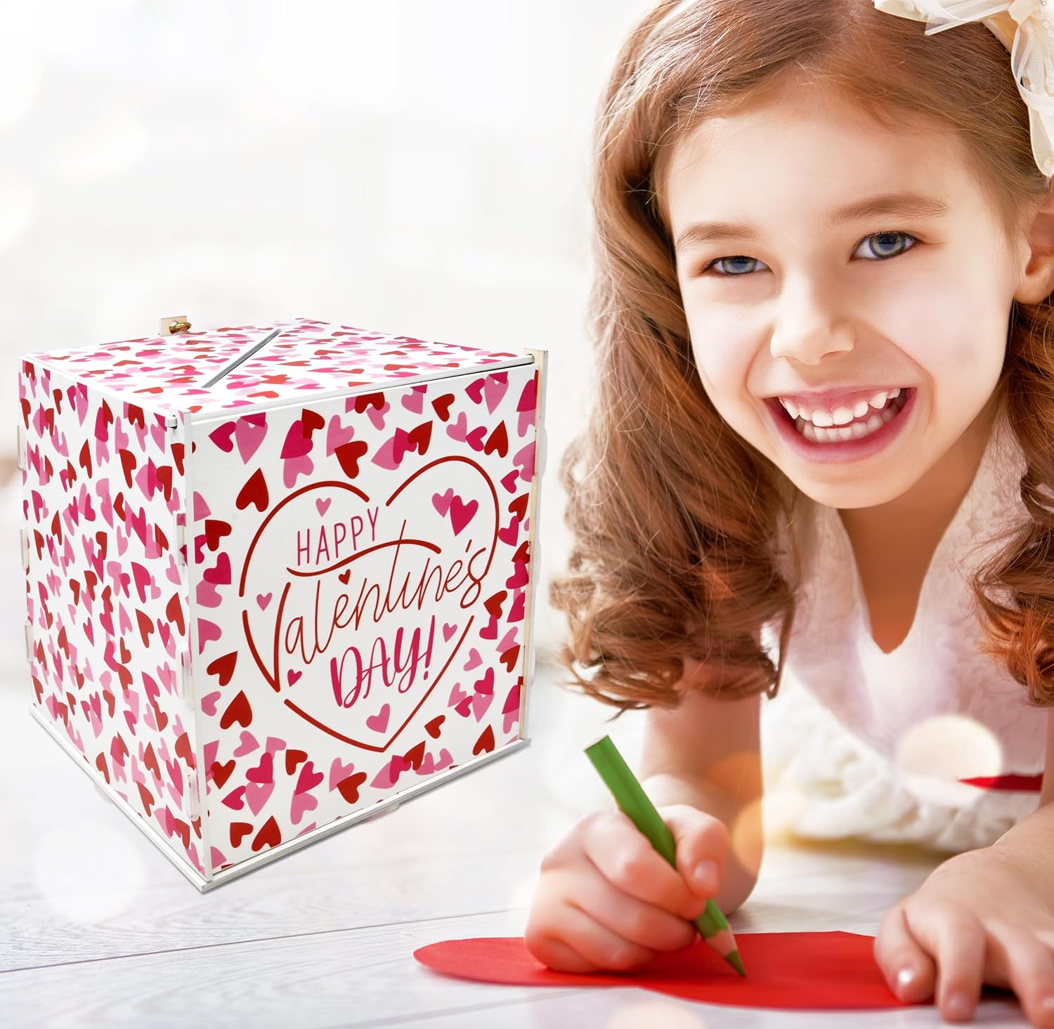 Gift Boutique Wood Valentine's Day Mailbox Card Box Valentine Decorations Kids Wooden Postbox for Valentines School Classroom Exchange Game Activities Party Decor