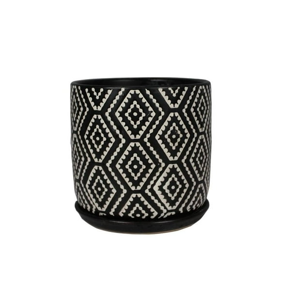 Maceta de Cerámica Mainstays Grecas Negra Grande 17.5x17.5 cm