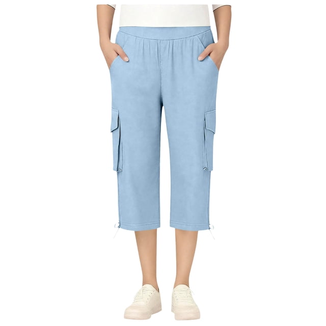 DXOUPM Girls Pants Summer Casual Loose Straight Trousers with Adjustable Drawstring Hem